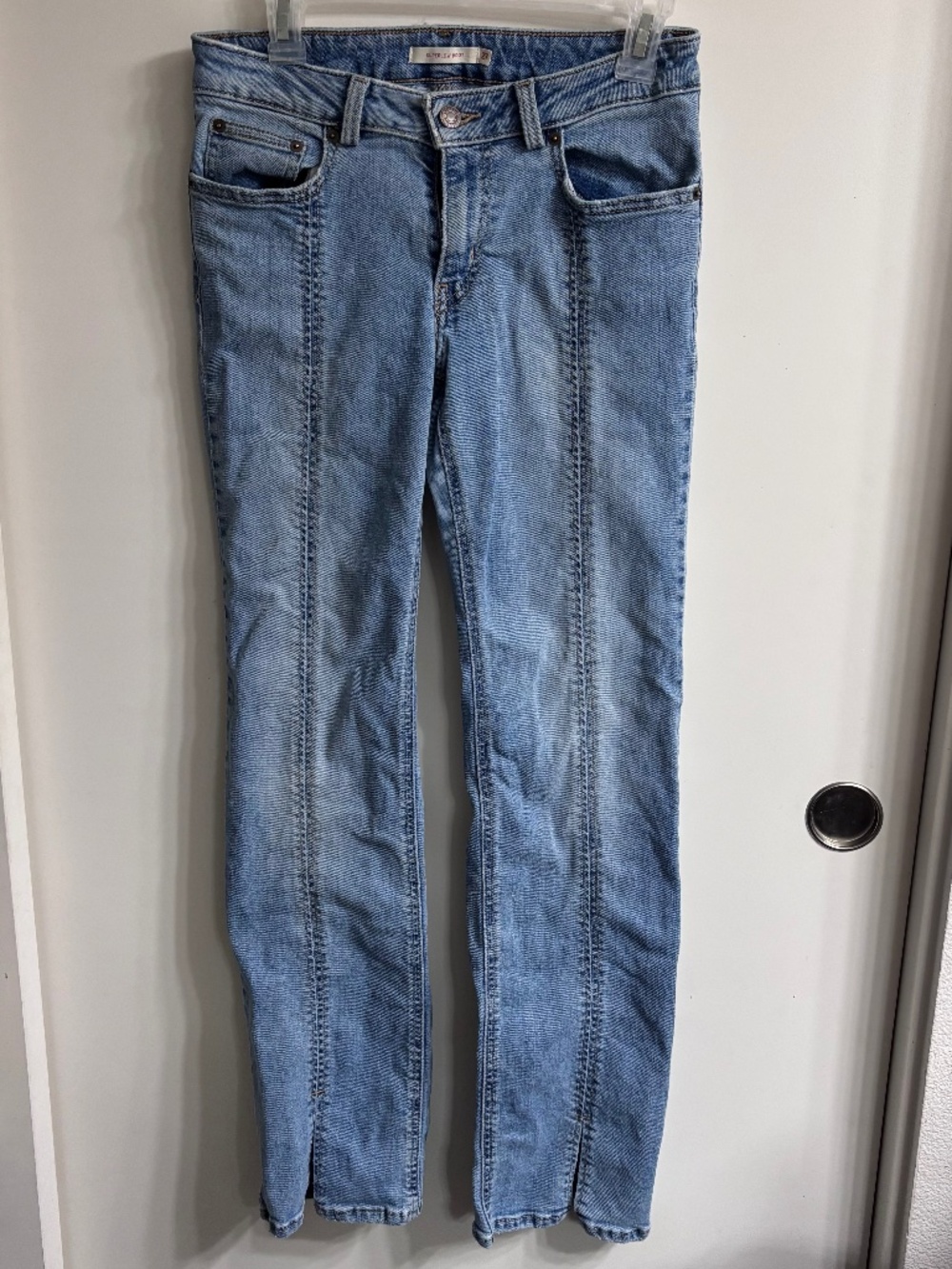 Levi's Superlow Bootcut Jeans Front Seam Split Hem Medium Wash Blue Denim Sz 27